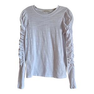 FREE PEOPLE WE THE FREE XS Natasha Top White Ruched Long Sleeve Stretch 32"